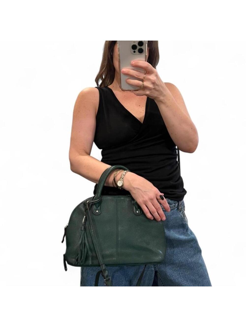 Vintage Tignanello Forest Green Leather Satchel Crossbody Bag